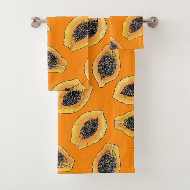 Papaya slices on orange bath towel set (Insitu)