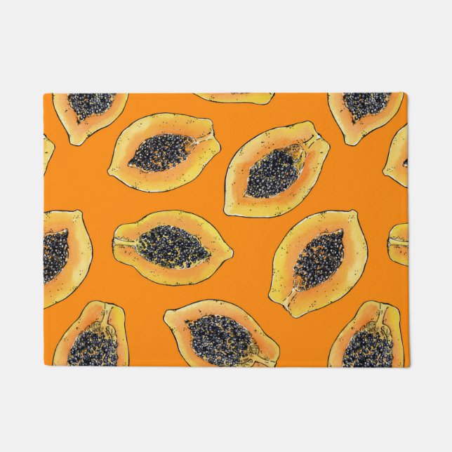 Papaya slices on orange doormat (Front)