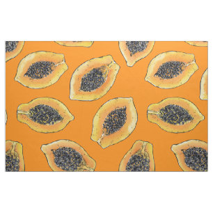 Papaya slices on orange fabric