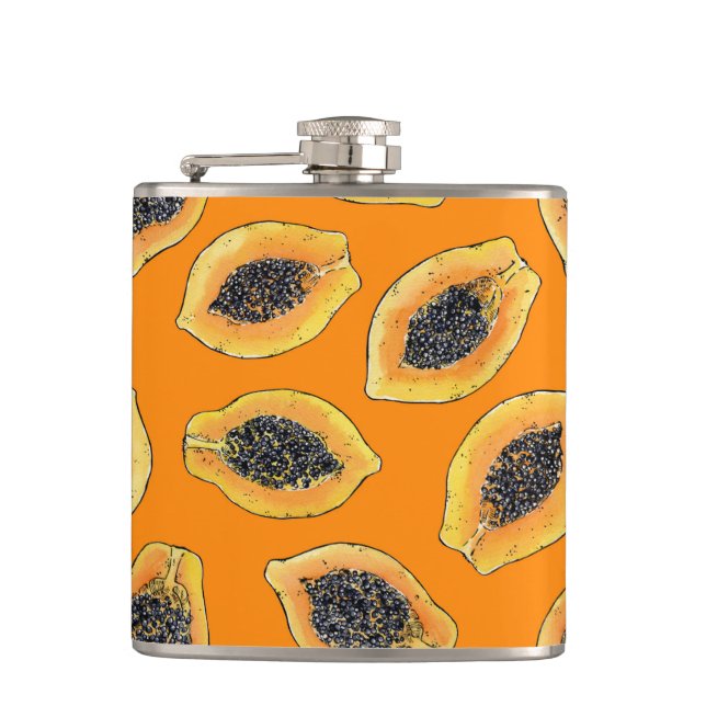 Papaya slices on orange hip flask (Front)