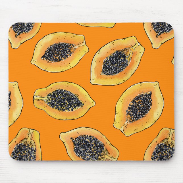 Papaya slices on orange mouse mat (Front)