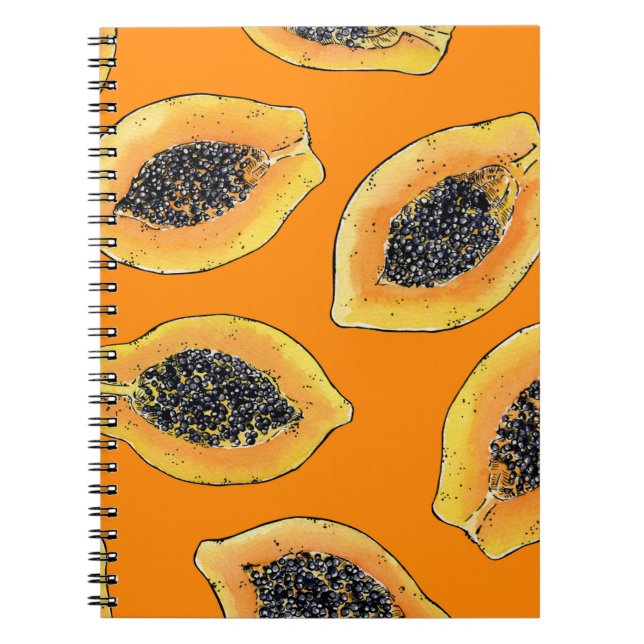 Papaya slices on orange notebook (Front)