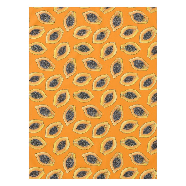 Papaya slices on orange tablecloth (Front)