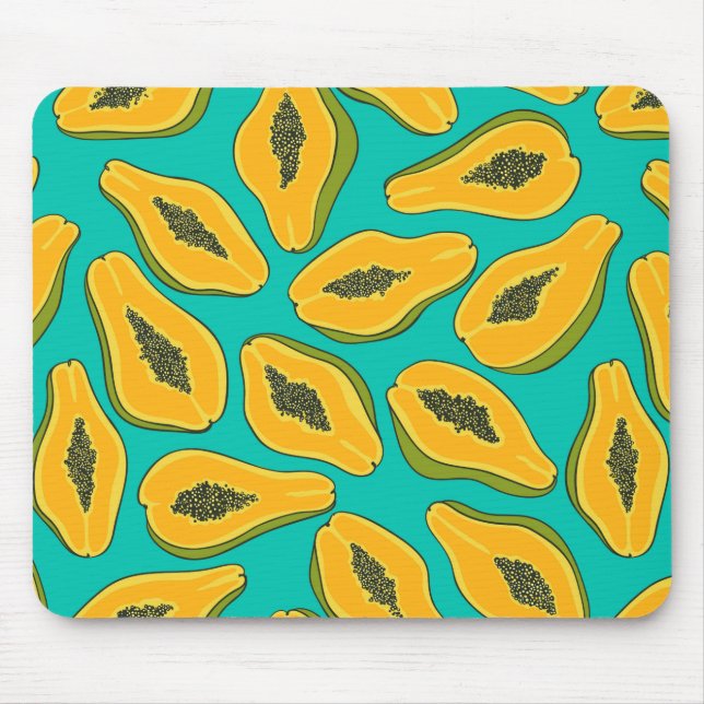 Papaya slices on turquoise mouse mat (Front)