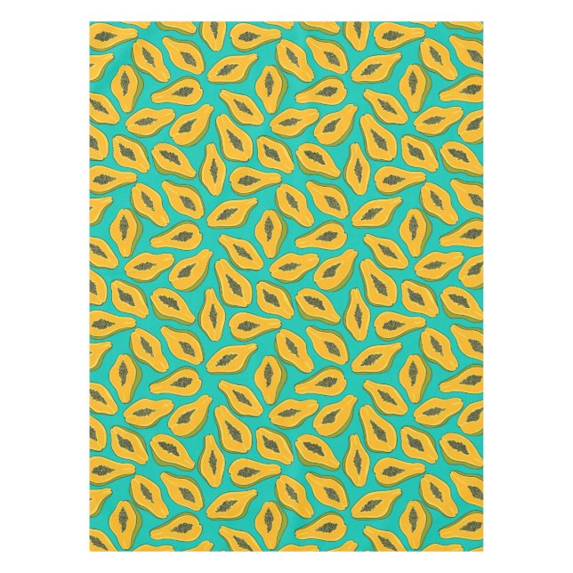Papaya slices on turquoise tablecloth (Front)