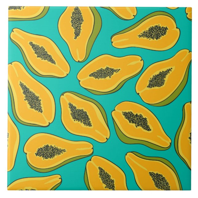 Papaya slices on turquoise tile (Front)