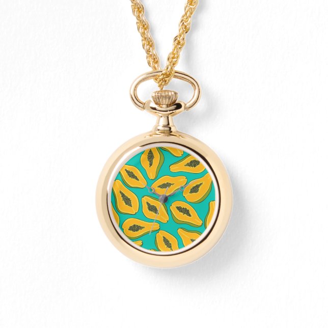 Papaya slices on turquoise watch (Front)