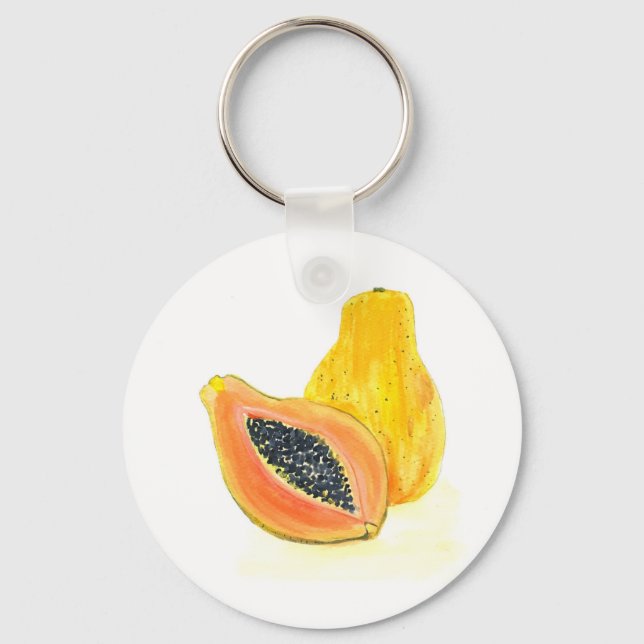 Papaya watercolor fruit orange exotic food key ring (Front)