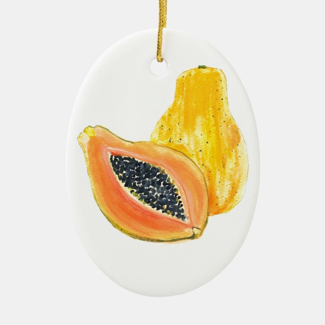 Papaya watercolour ceramic tree decoration (Front)