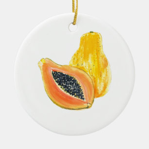 Papaya watercolour ceramic tree decoration