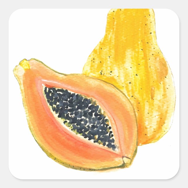 Papaya watercolour square sticker (Front)