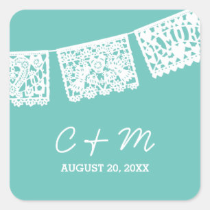 Papel Picado Aqua   Wedding Favour Sticker