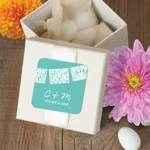 Papel Picado Aqua Wedding Favour Sticker