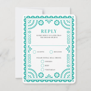 Papel Picado Aqua Wedding Reply RSVP Card