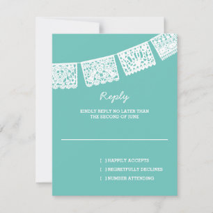 Papel Picado Aqua   Wedding Reply RSVP Card