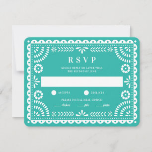 Papel Picado Aqua   Wedding Reply RSVP Card