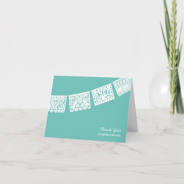 Papel Picado Aqua | Wedding Thank You Card (Front)