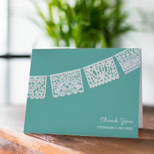 Papel Picado Aqua Wedding Thank You Card
