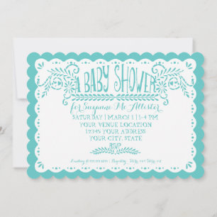 Papel Picado Baby Girl Shower Pink Aqua Fiesta Invitation