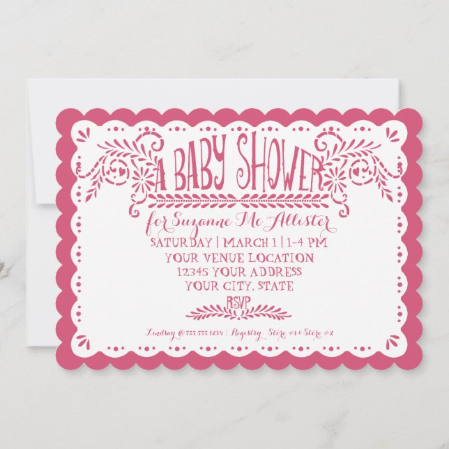 Papel Picado Baby Girl Shower Pink Lilac Fiesta Invitation (Back)