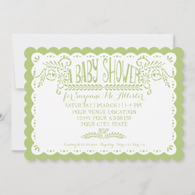 Papel Picado Baby Girl Shower Pink Lime Fiesta Invitation (Back)