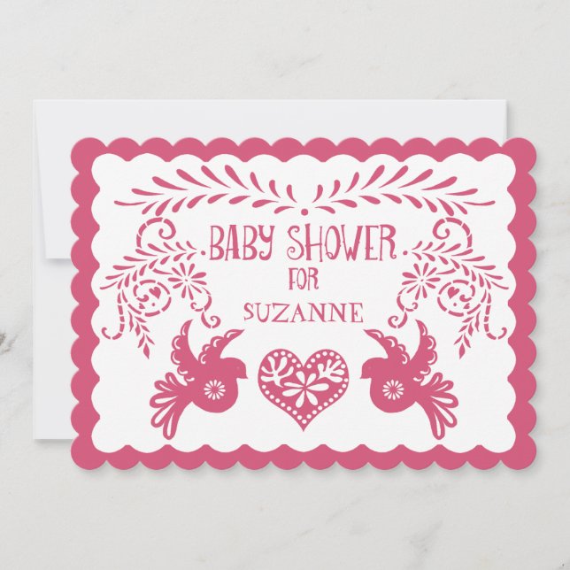 Papel Picado Baby Girl Shower Pink Orange Fiesta Invitation (Front)