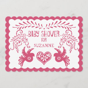 Papel Picado Baby Girl Shower Pink Orange Fiesta Invitation