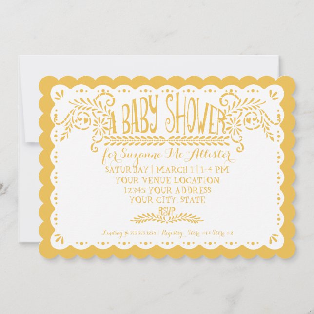 Papel Picado Baby Girl Shower Pool Yellow Fiesta Invitation (Back)