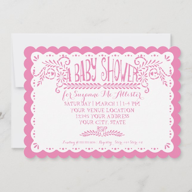 Papel Picado Baby Girl Shower Sky Pink Fiesta Invitation (Back)