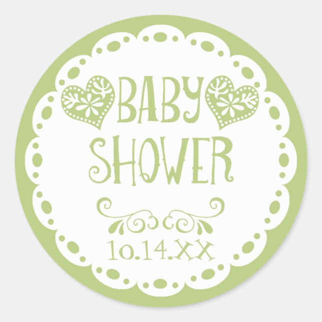 Papel Picado Baby Shower Lime Fiesta Envelope Classic Round Sticker (Front)