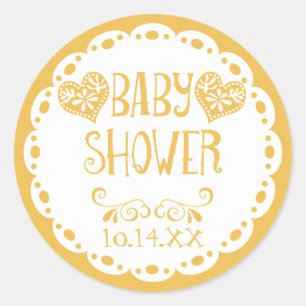 Papel Picado Baby Shower Mustard Fiesta Envelope Classic Round Sticker