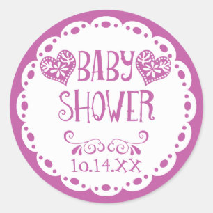 Papel Picado Baby Shower Purple Fiesta Envelope Classic Round Sticker