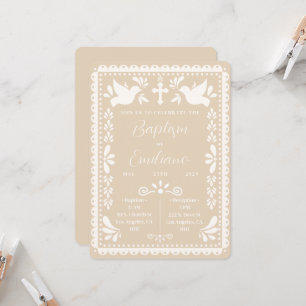 Papel Picado Baptism Beige Mexican Party Invite