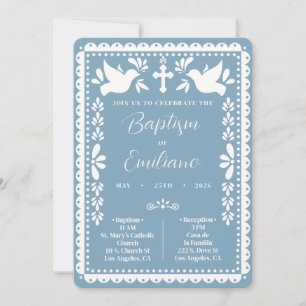 Papel Picado Baptism Invite Blue Mexican Fiesta