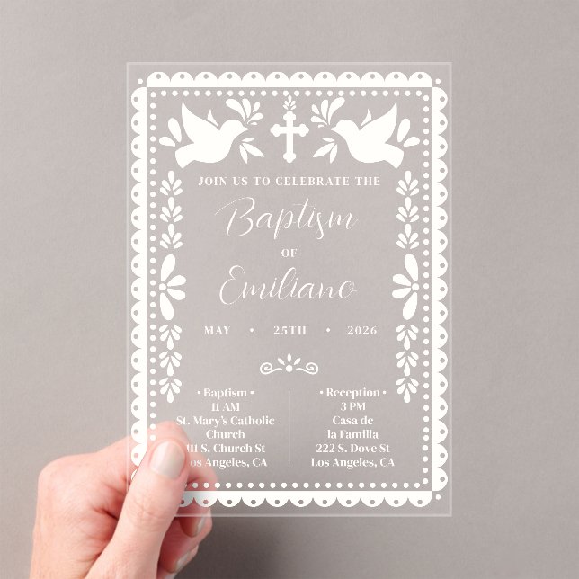 Papel Picado Baptism Invite Mexican Fiesta Acrylic Invitations (Insitu (Handheld))