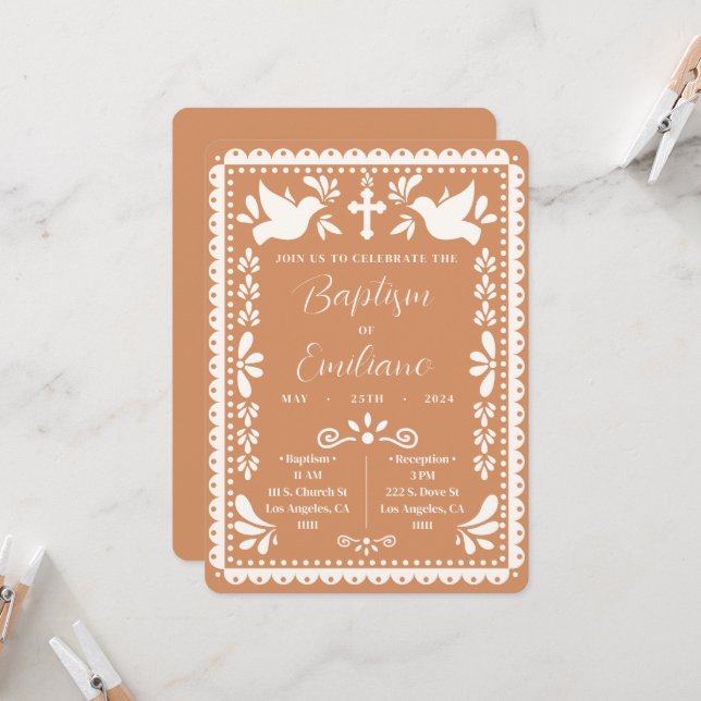 Papel Picado Baptism Mexican Party Invitation (Front/Back In Situ)