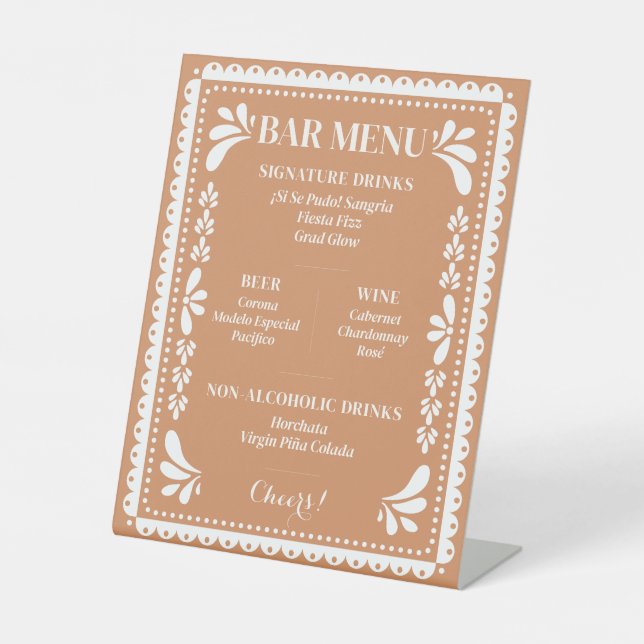 Papel Picado Bar Menu Mexican Fiesta Pedestal Sign (Front)