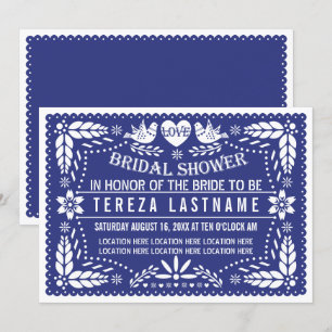 Papel picado birds dark blue wedding bridal shower invitation