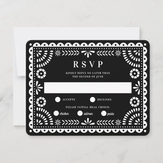 Papel Picado Black | Wedding Reply RSVP Card (Front)