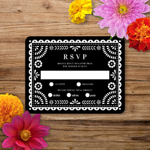 Papel Picado Black   Wedding Reply RSVP Card