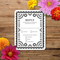 Papel Picado Black | Wedding Reply RSVP Card