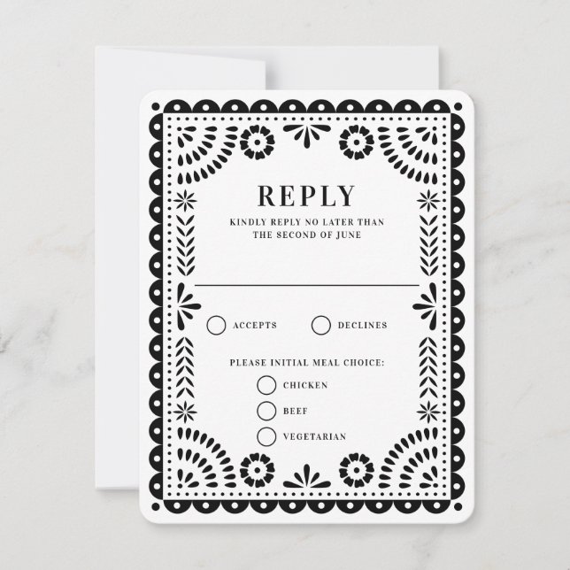 Papel Picado Black | Wedding Reply RSVP Card (Front)
