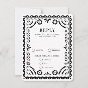 Papel Picado Black   Wedding Reply RSVP Card