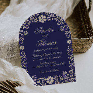 Papel Picado Blue Mexican Wedding  Invitation