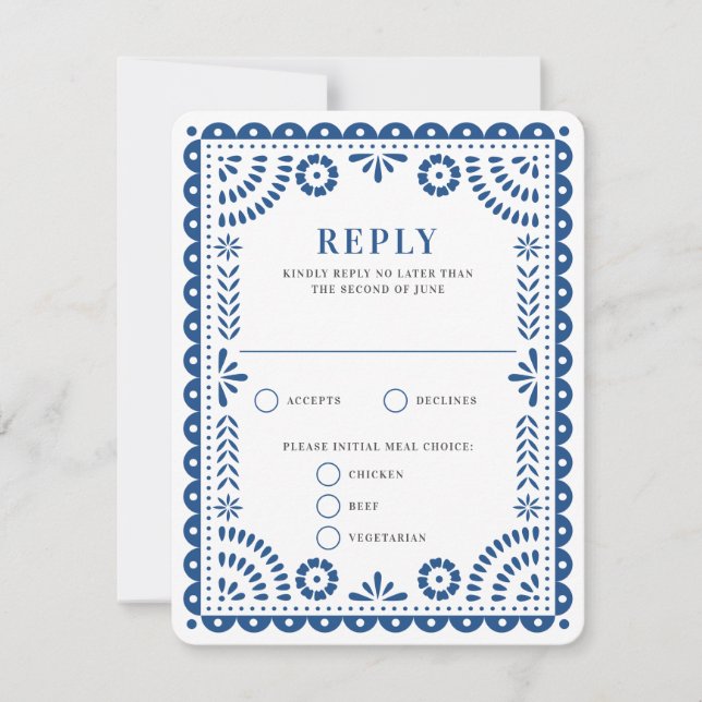 Papel Picado Blue | Wedding Reply RSVP Card (Front)