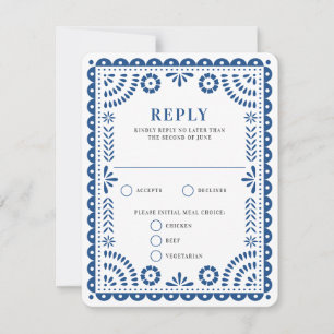 Papel Picado Blue Wedding Reply RSVP Card