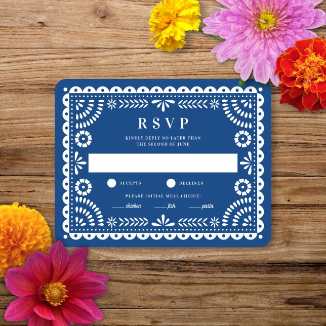 Papel Picado Blue | Wedding Reply RSVP Card (Creator Uploaded)