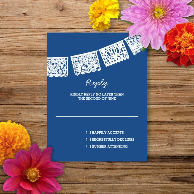 Papel Picado Blue | Wedding Reply RSVP Card (Creator Uploaded)