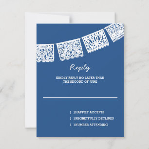Papel Picado Blue Wedding Reply RSVP Card