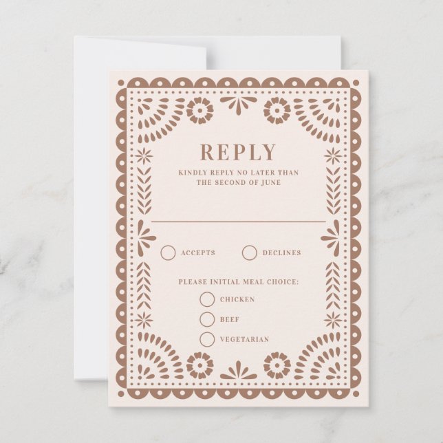 Papel Picado Blush Rose Caramel | Wedding Reply RSVP Card (Front)